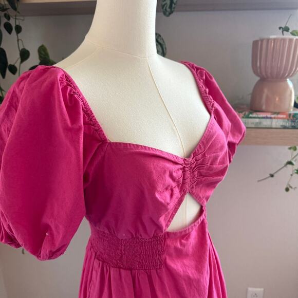 Sachin & Babi Cutout Puff Sleeve Midi Dress Pink Orange Tie Dye Cotton Size 4 - Picture 4 of 10